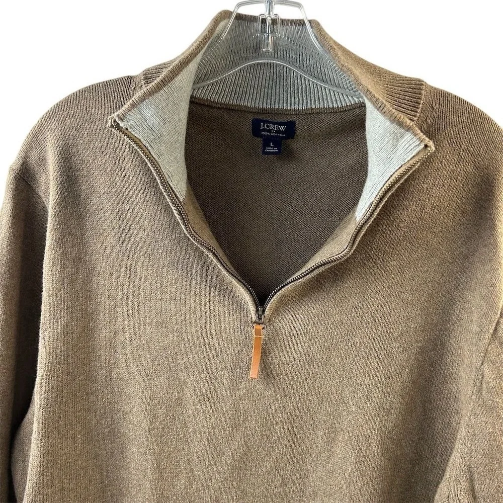 J.Crew Men's Brown Quarter Zip Pullover Sweater Size L Casual‎ Knit - Picture 3 of 9